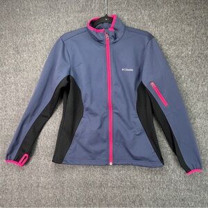 Columbia Jacket Womens Medium Blue Softshell Full Zip Thumbholes Colorblock